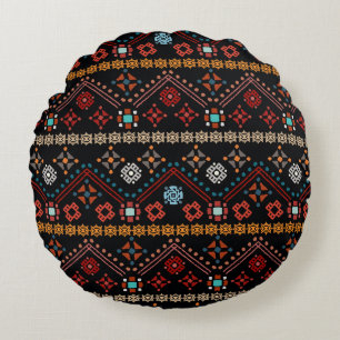 Ethnic Boho: Colourful Tribal Seamless. Round Cushion