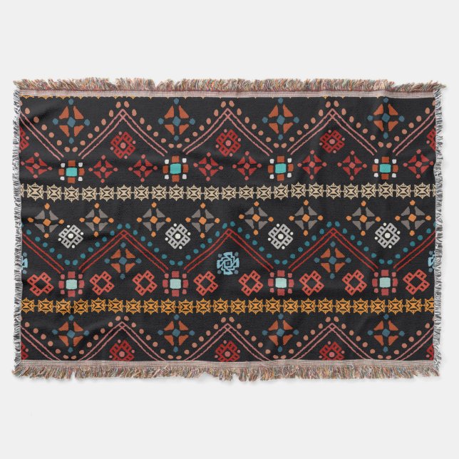 Ethnic Boho: Colourful Tribal Seamless. Throw Blanket (Front)