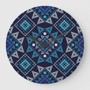 Ethnic Boho Embroidery Seamless Pattern Large Clock