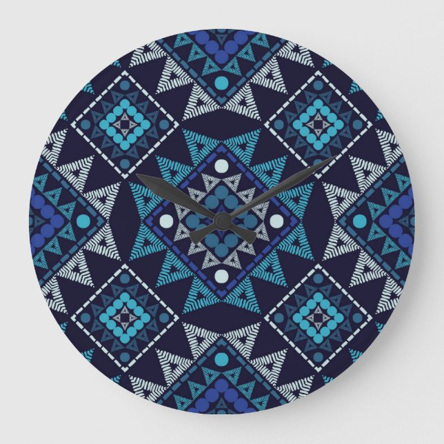 Ethnic Boho Embroidery Seamless Pattern Large Clock (Front)