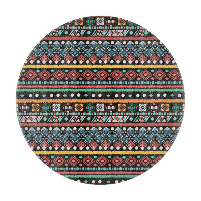 Ethnic Boho: Geometric Pixel Print Cutting Board (Front)
