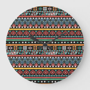 Ethnic Boho: Geometric Pixel Print Large Clock