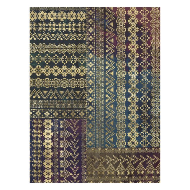 Ethnic Boho Golden Pattern on watercolor Tablecloth (Front)