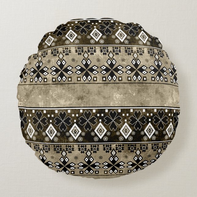 Ethnic Boho Grunge: Colourful Pattern Round Cushion (Front)