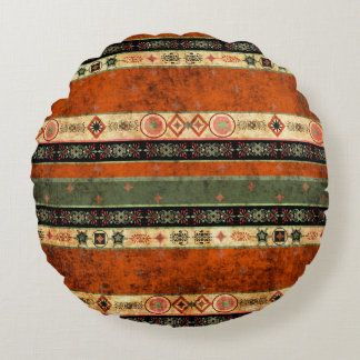 Ethnic Boho Grunge, Colourful Pattern. Round Cushion