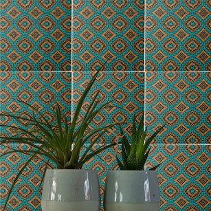 Ethnic Boho Moroccan Turquoise And Bronze Pattern Tile