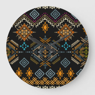 Ethnic Boho Ornament Seamless Pattern Large Clock