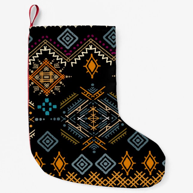 Ethnic Boho Ornament Seamless Pattern Small Christmas Stocking (Front)