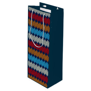 Ethnic Boho Pattern Lace Embroidery on Fabric Wine Gift Bag