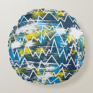Ethnic boho seamless pattern. Zigzag pattern. Scri Round Cushion