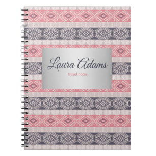 Ethnic boho style geometric pattern Silver frame Spiral Notebook
