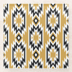 Ethnic boho: vintage geometric pattern. glass coaster