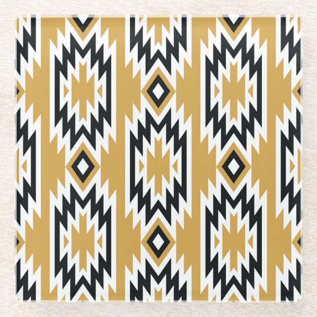 Ethnic boho: vintage geometric pattern. glass coaster (Front)