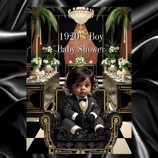 Ethnic Boy Baby Shower 1920s Art deco black gold Invitation