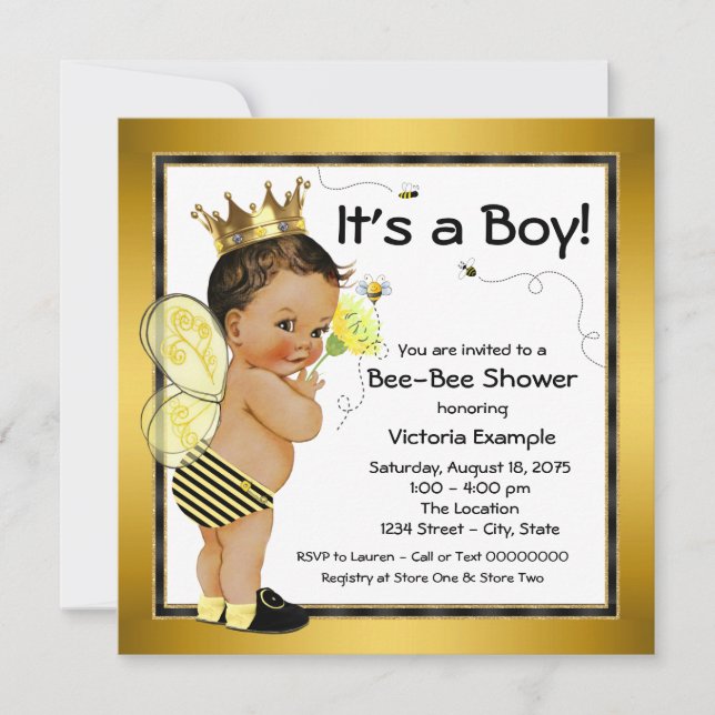 Ethnic Boy Bee Baby Shower Invitation (Front)