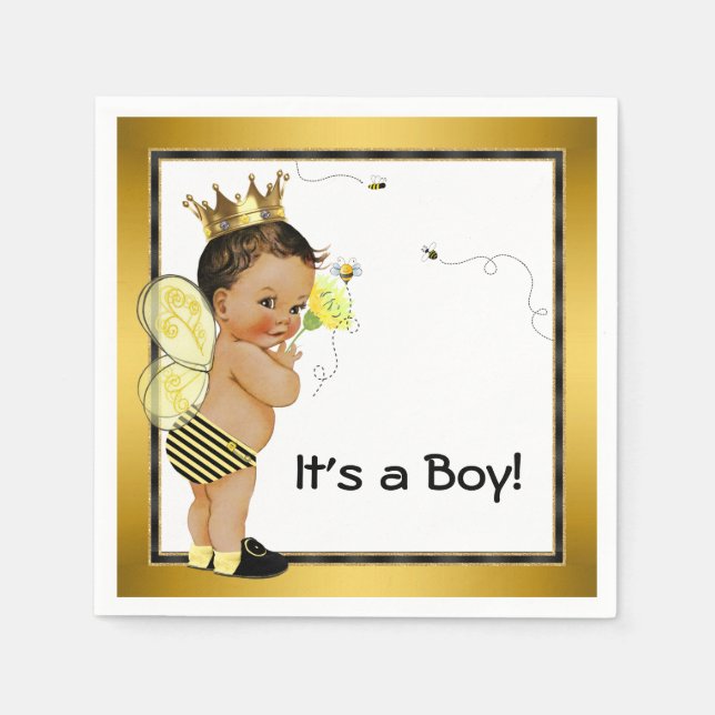 Ethnic Boy Bumble Bee Baby Shower Napkin (Front)