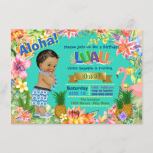 Ethnic Boy Hawaiian Luau Birthday Party Invitation