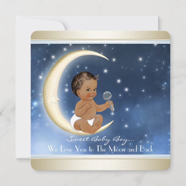 Ethnic Boy Moon and Back Baby Shower Invitation (Front)