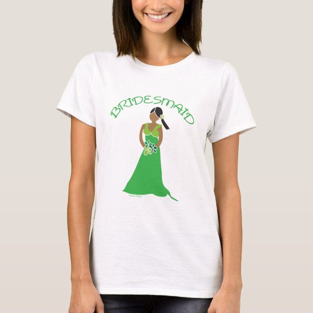 Ethnic Bridesmaid in Green Wedding Party Shirt (Front)