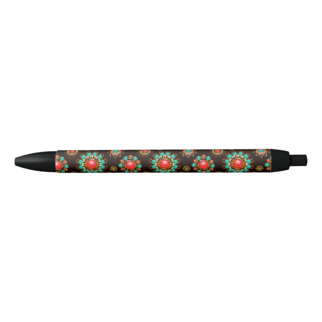 Ethnic Brooches Seamless Pattern Black Ink Pen (Front)