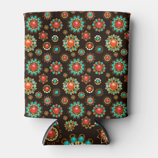 Ethnic Brooches Seamless Pattern Can Cooler (Front)
