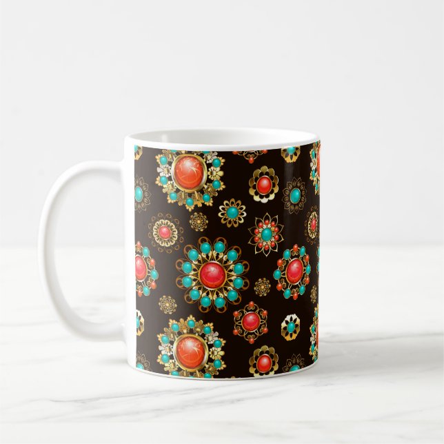 Ethnic Brooches Seamless Pattern Coffee Mug (Left)