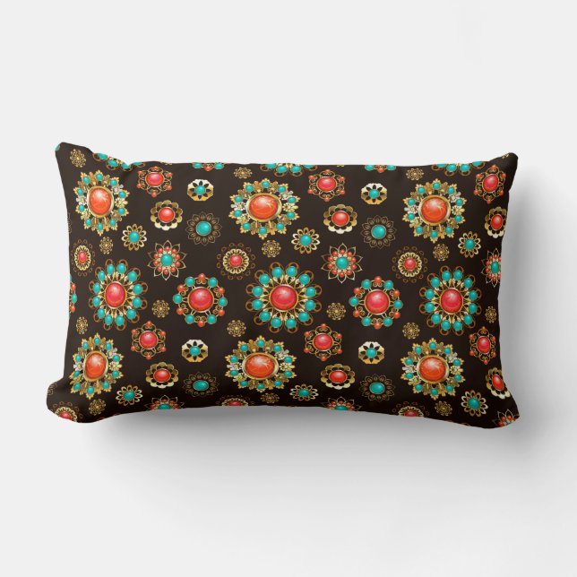Ethnic Brooches Seamless Pattern Lumbar Cushion (Front)