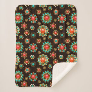 Ethnic Brooches Seamless Pattern Sherpa Blanket