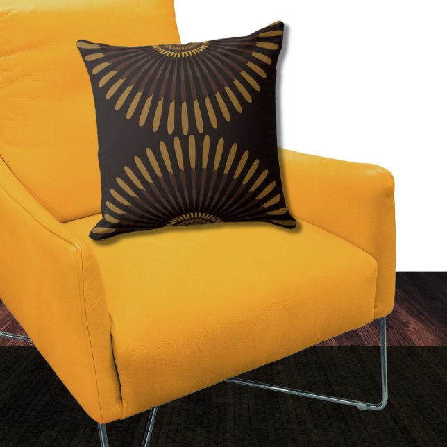 Ethnic Brown Centred Feathery Fan Cushion (Feathery Fan Patterned Throw Pillow)