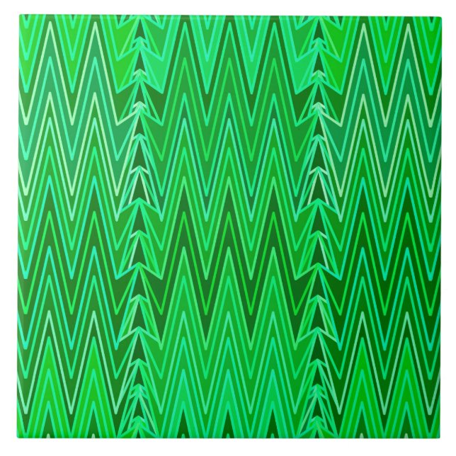 Ethnic Chevron Damask, Emerald and Lime Green Tile (Front)