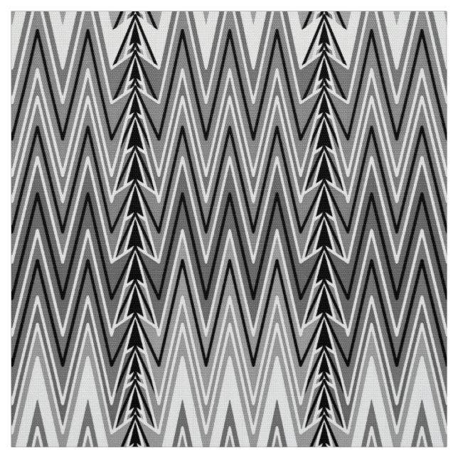Ethnic Chevron Damask, Grey, Black and White Fabric (Swatch)