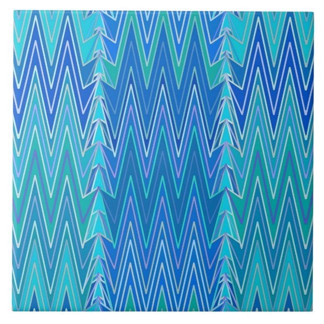 Ethnic Chevron Damask, Turquoise and Blue Tile (Front)
