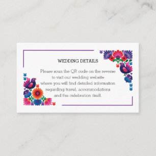 Ethnic Colorful Folk Birds and Flowers Wedding Enclosure Card