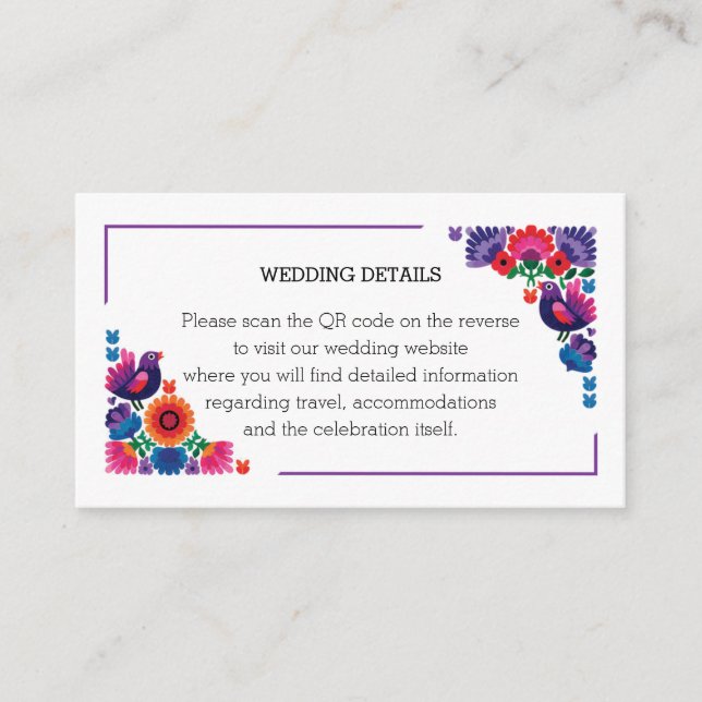 Ethnic Colorful Folk Birds and Flowers Wedding Enclosure Card (Front)