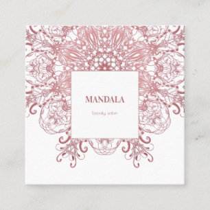 Ethnic coral floral Mandala Square Business Card