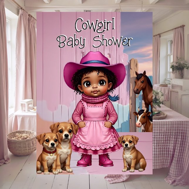 Ethnic Cute Cowgirl Baby Shower Pink Blue Animals Invitation (Creator Uploaded)