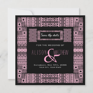 Ethnic Design Black Pink Save the Date Invitation