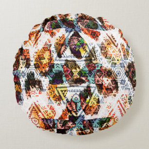 Ethnic design. Striped watercolor seamless pattern Round Cushion