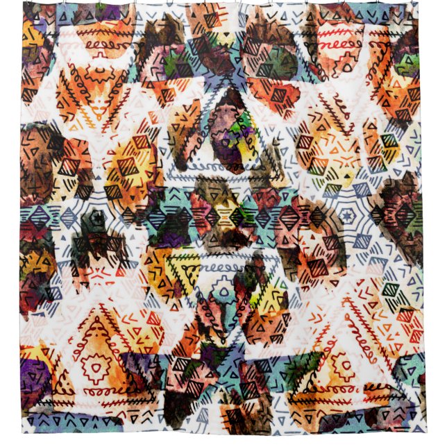 Ethnic design. Striped watercolor seamless pattern Shower Curtain (Front)