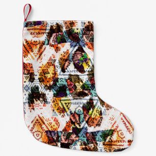 Ethnic design. Striped watercolor seamless pattern Small Christmas Stocking