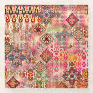 Ethnic Digital Abstract Seamless Pattern Glass Coaster