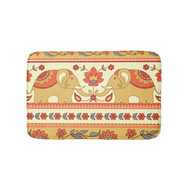 Ethnic elephants, flowers, seamless pattern. bath mat (Front)