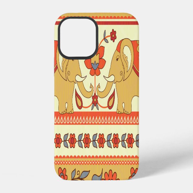 Ethnic elephants, flowers, seamless pattern. iPhone case (Back)