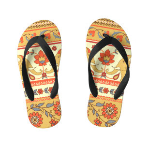 Ethnic elephants, flowers, seamless pattern. kid's jandals