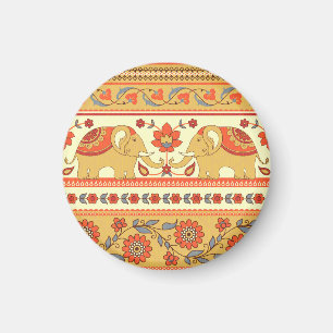 Ethnic elephants, flowers, seamless pattern. magnet