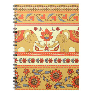 Ethnic elephants, flowers, seamless pattern. notebook