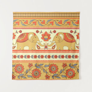 Ethnic elephants, flowers, seamless pattern. tapestry
