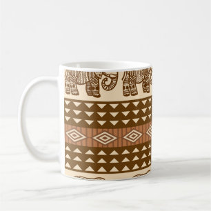 Ethnic Elephants Geometric Vintage Pattern Coffee Mug