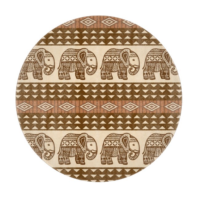 Ethnic Elephants Geometric Vintage Pattern Cutting Board (Front)