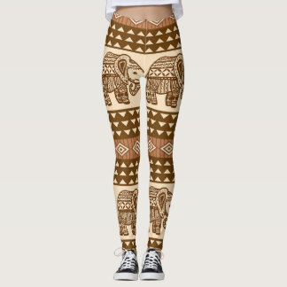 Ethnic Elephants Geometric Vintage Pattern Leggings